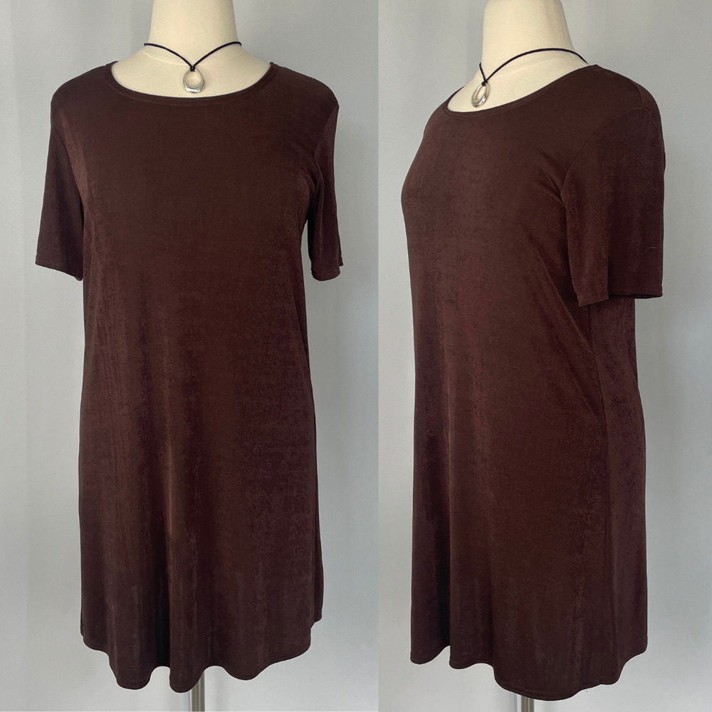 Vintage Casual Dress Plus Size 14W 16W Chocolate Brown Minimal Stretch T Shirt - Picture 12 of 12